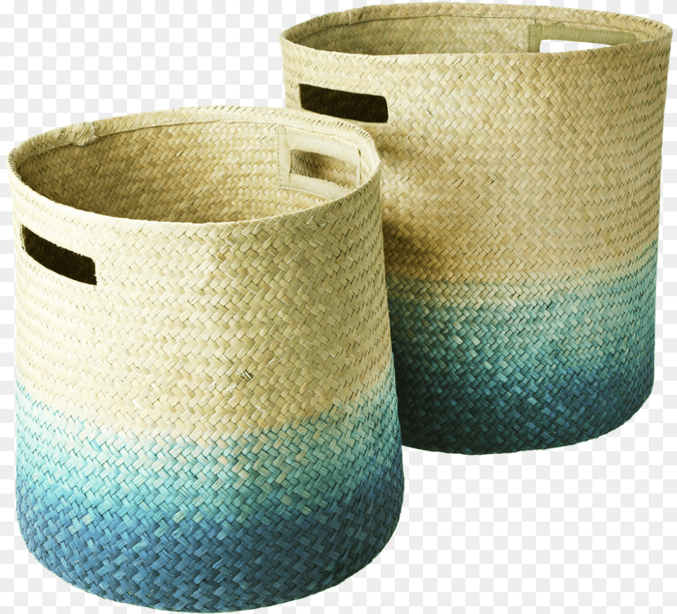 Seagrass Round Woven Storage Baskets In Gradient Blue Aufbewahrungskorb Rice, Basket, Accessories, Bag, Handbag Png Image