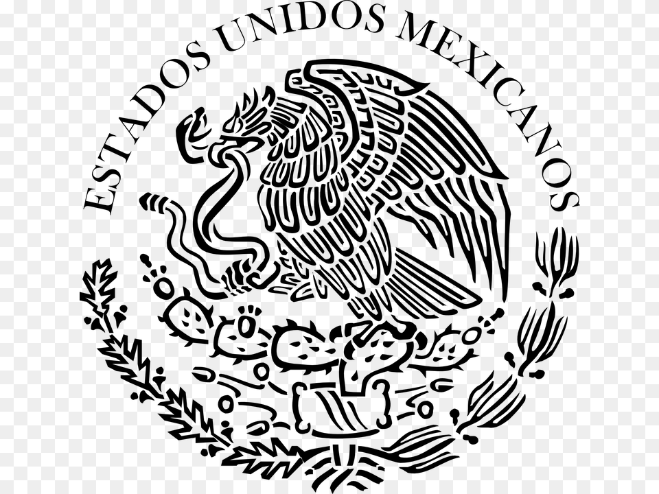 Seal Flag Eagle Emblem Government Coat Mexican Mexican Flag Eagle Black And White, Gray Free Transparent Png