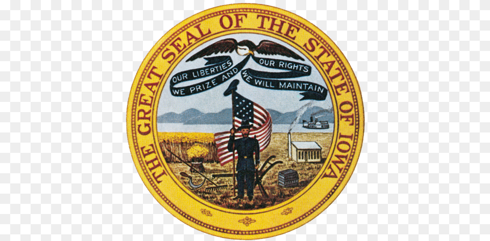 Seal Iowa Iowa State Seal, Adult, Emblem, Male, Man Free Png