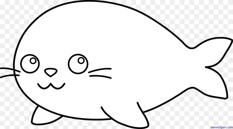 Seal Lineart Black And White Baby Seal Clip Art, Stencil, Silhouette, Animal, Sea Life Free Transparent Png
