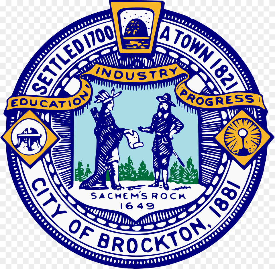 Seal Of Brockton Massachusetts Clipart, Badge, Logo, Symbol, Person Png