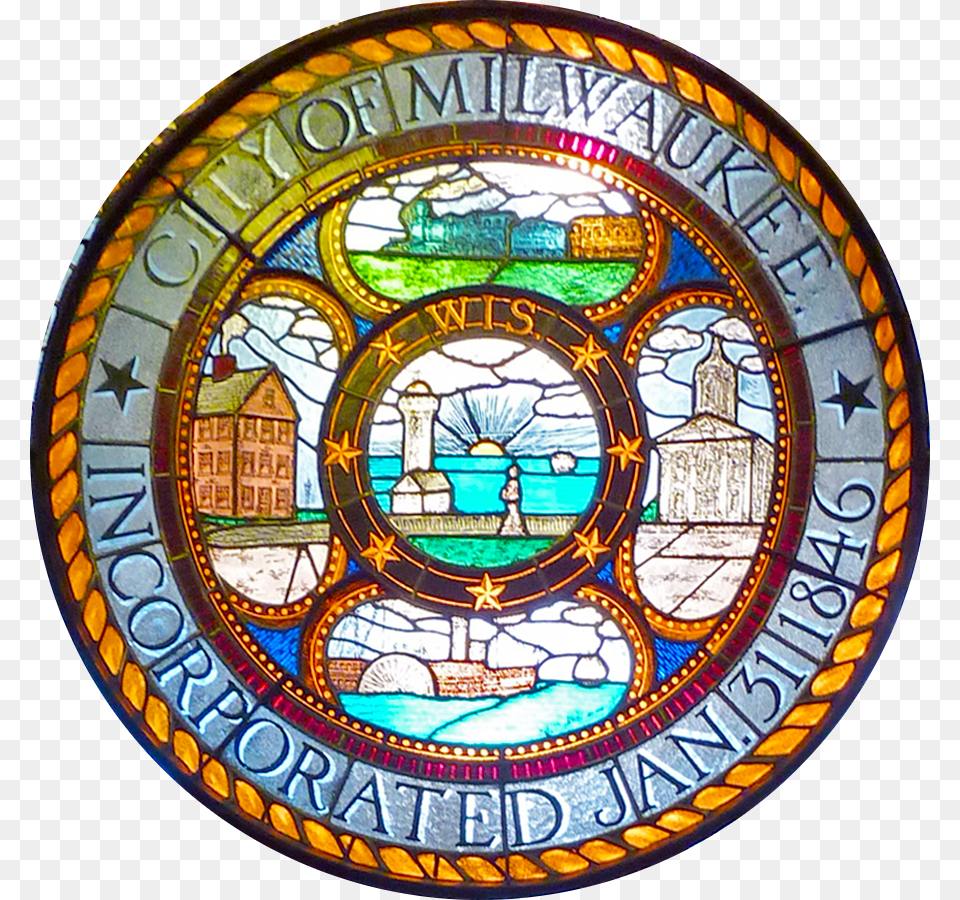 Seal Of Milwaukee Wisconsin City Of Milwaukee Seal, Art, Stained Glass, Machine, Wheel Free Transparent Png