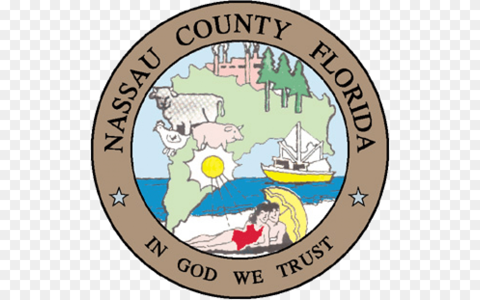 Seal Of Nassau County Florida Nassau County Florida Seal, Logo, Vehicle, Transportation, Person Free Png Download