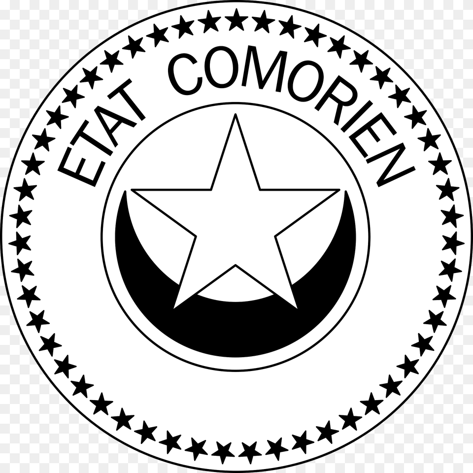 Seal Of The Comoros 1975 1978 Clipart, Symbol, Star Symbol, Logo, Disk Png Image