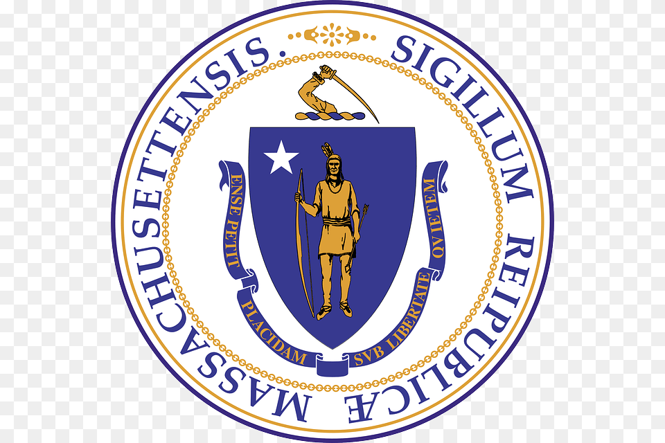Seal State Arrow Sword Arms Indian Bow Weapon State Of Massachusetts Logo, Adult, Emblem, Male, Man Free Png Download
