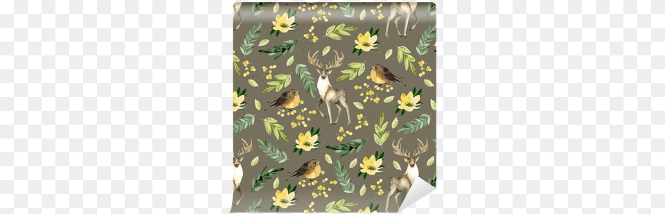 Seamless Brown Pattern With Deer And Birds Reindeer, Animal, Mammal, Wildlife, Bird Png