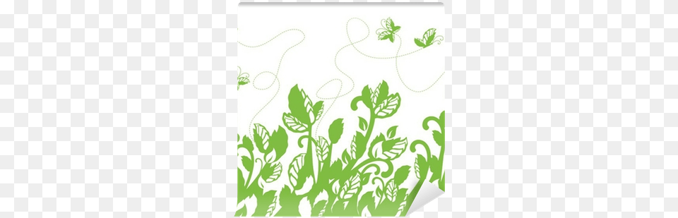 Seamless Green Foliage And Butterflies Border Wall Lepidoptera, Art, Floral Design, Graphics, Pattern Free Transparent Png