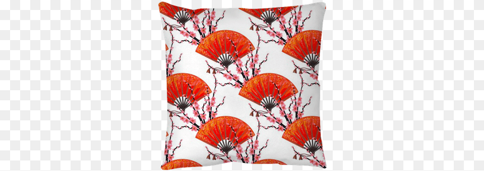 Seamless Japan Pattern With Japanese Hand Fan And Sakura Cushion, Home Decor, Flower, Pillow, Plant Free Transparent Png