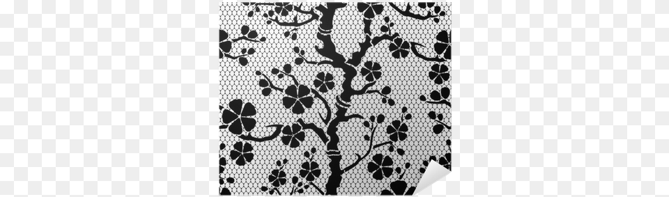 Seamless Lace Pattern With Flowering Branch Of Sakura Stickalz Llc Flower Pattern Mesh Wall Art Sticker Decal, Blackboard Free Png