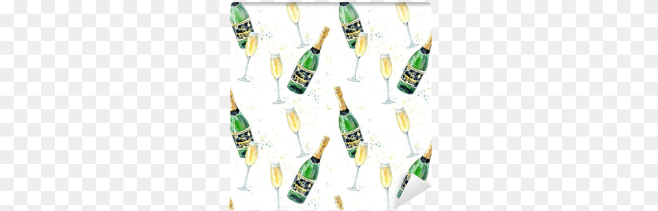 Seamless Pattern Of A Champagne And Glasses Painting, Alcohol, Beverage, Bottle, Liquor Png
