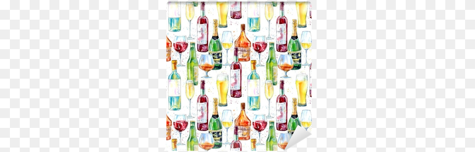 Seamless Pattern Of A Champagnecognac Wine Beer Beer, Alcohol, Beverage, Bottle, Liquor Free Png
