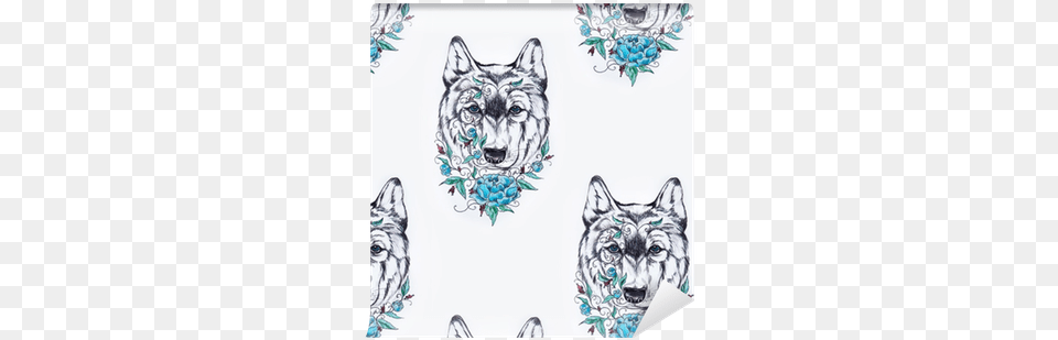 Seamless Pattern Of A Wolf Head With A Flower On A Fond Blanc Tete De Loup, Art, Doodle, Drawing, Animal Free Transparent Png