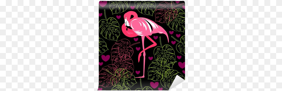 Seamless Pattern Of Flamingo Leaves Monstera Tropical Leaf, Animal, Bird, Blackboard Free Png Download