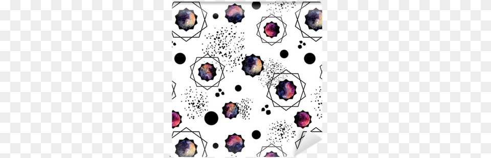 Seamless Pattern Of Watercolor Black Dots And Galaxy Circle, Stain, Purple Free Png Download