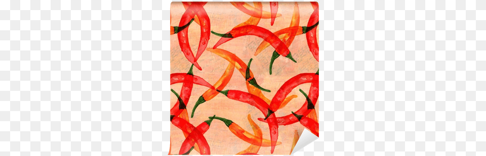 Seamless Pattern Of Watercolor Chili Peppers On Old Watercolor Painting, Food, Pepper, Plant, Produce Free Png Download
