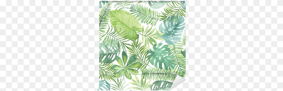 Seamless Pattern With Background Tropical Watercolor, Vegetation, Plant, Leaf, Fern Png Image