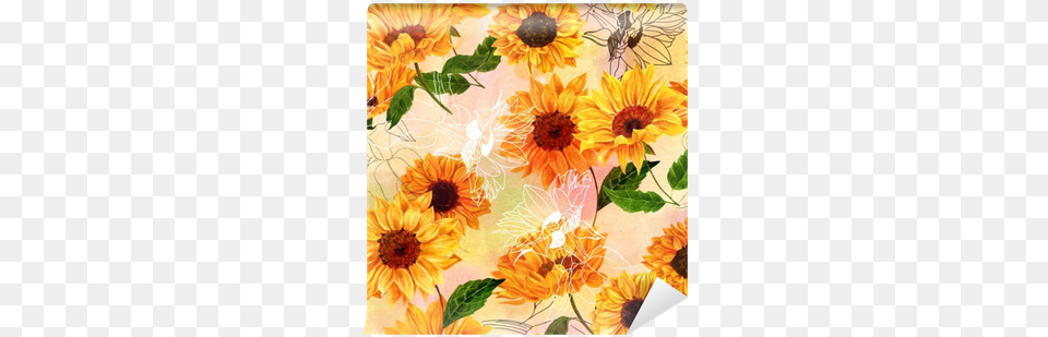 Seamless Pattern With Hand Drawn Watercolor Painting, Plant, Daisy, Flower, Sunflower Free Transparent Png