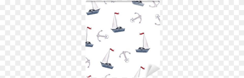 Seamless Pattern With Small Boat And Anchors On White Watercolor Painting, Electronics, Hardware, Sailboat, Transportation Free Png Download