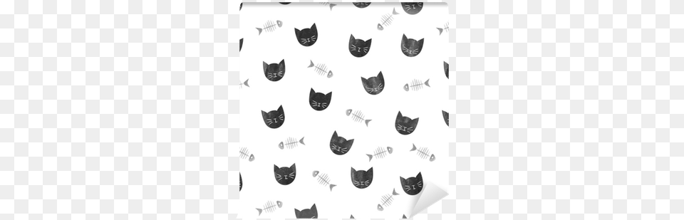 Seamless Pattern With Watercolor Black Cats And Fishbones Cat, Logo, Adult, Bride, Female Free Png Download