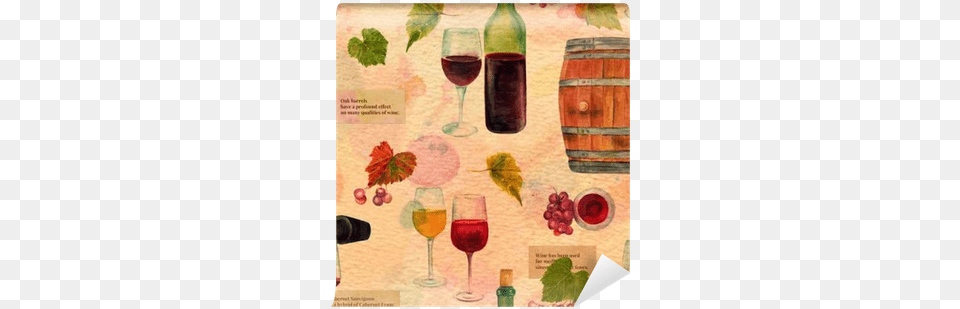 Seamless Watercolor Wine Pattern With Drawings And Wine, Alcohol, Beverage, Liquor, Red Wine Png Image