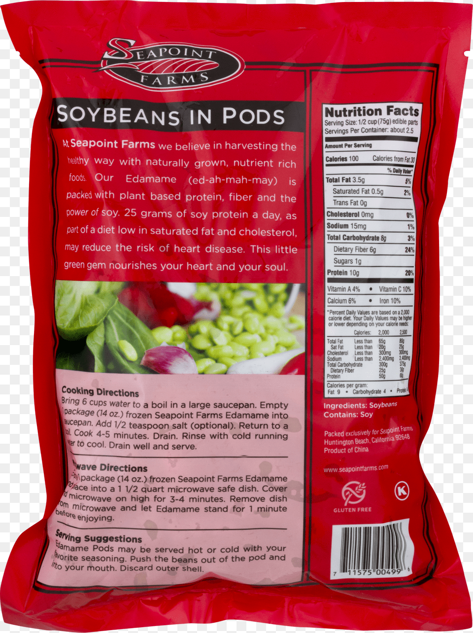Seapoint Farms Edamame Soybeans In Pods 14 Oz Bag Png Image