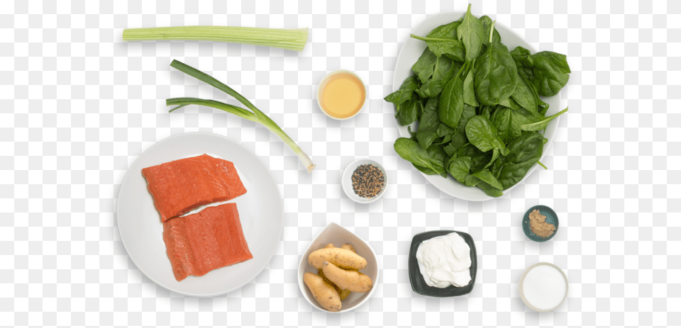 Seared Salmon Amp Green Top View Garlic, Food, Produce, Leafy Green Vegetable, Plant Free Transparent Png