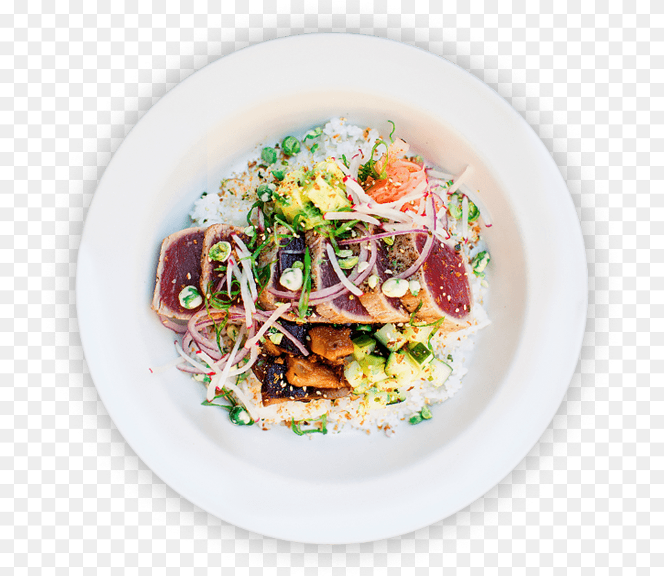 Seared Tuna Steak Restaurant Food Top View, Food Presentation, Lunch, Meal, Plate Free Png