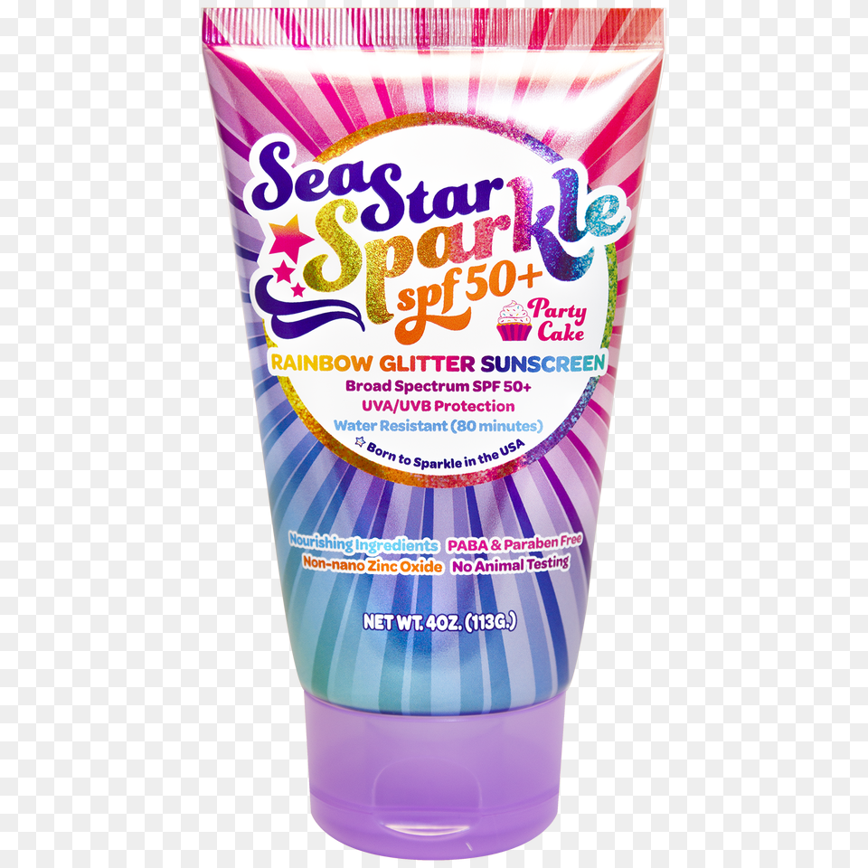 Seastar Sparkle Party Cake With Rainbow Glitter Oz, Bottle, Lotion, Cosmetics, Sunscreen Png Image