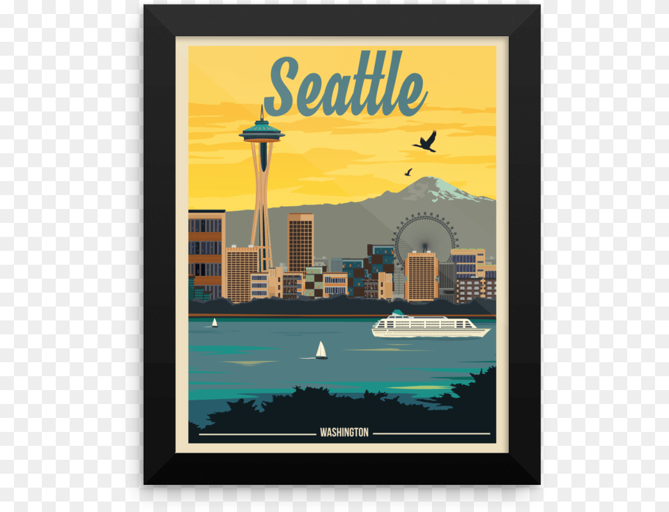 Seattle City Travel Poster, Advertisement, Water, Waterfront, Boat Free Transparent Png