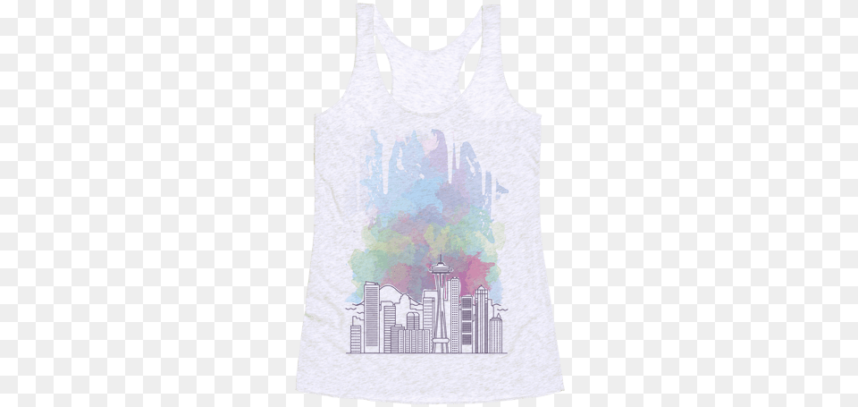 Seattle Graphic Watercolor Cityscape Racerback Tank Active Tank, Clothing, Tank Top, Person Free Transparent Png