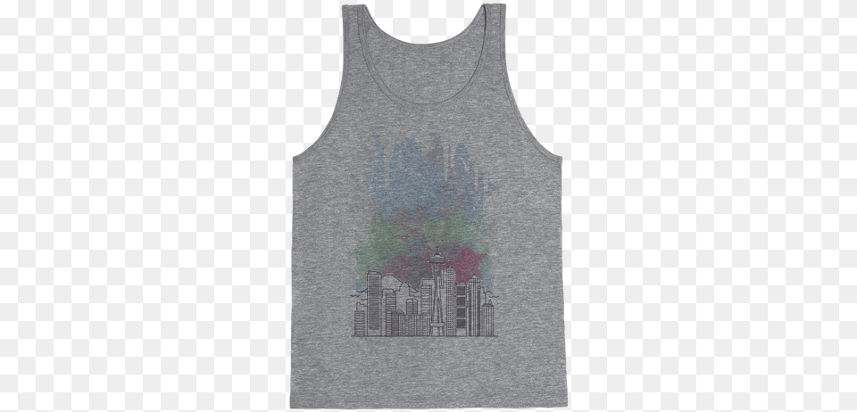 Seattle Graphic Watercolor Cityscape Tank Top Happiness Is Camping With My Dog Tank Top Funny Tank, Clothing, Tank Top, Undershirt Png