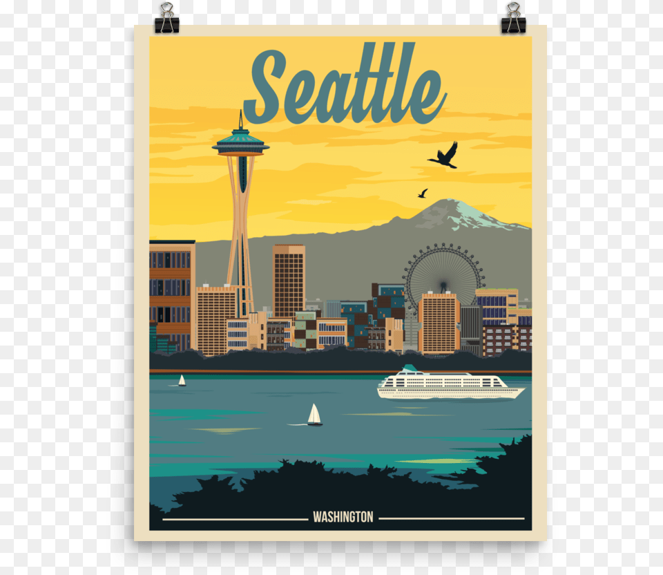 Seattle Poster, Waterfront, Water, City, Vehicle Free Png