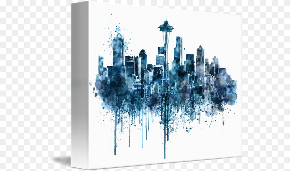 Seattle Skyline Monochrome Watercolor Things To Watercolor Monochrome, City, Metropolis, Urban, Art Free Png