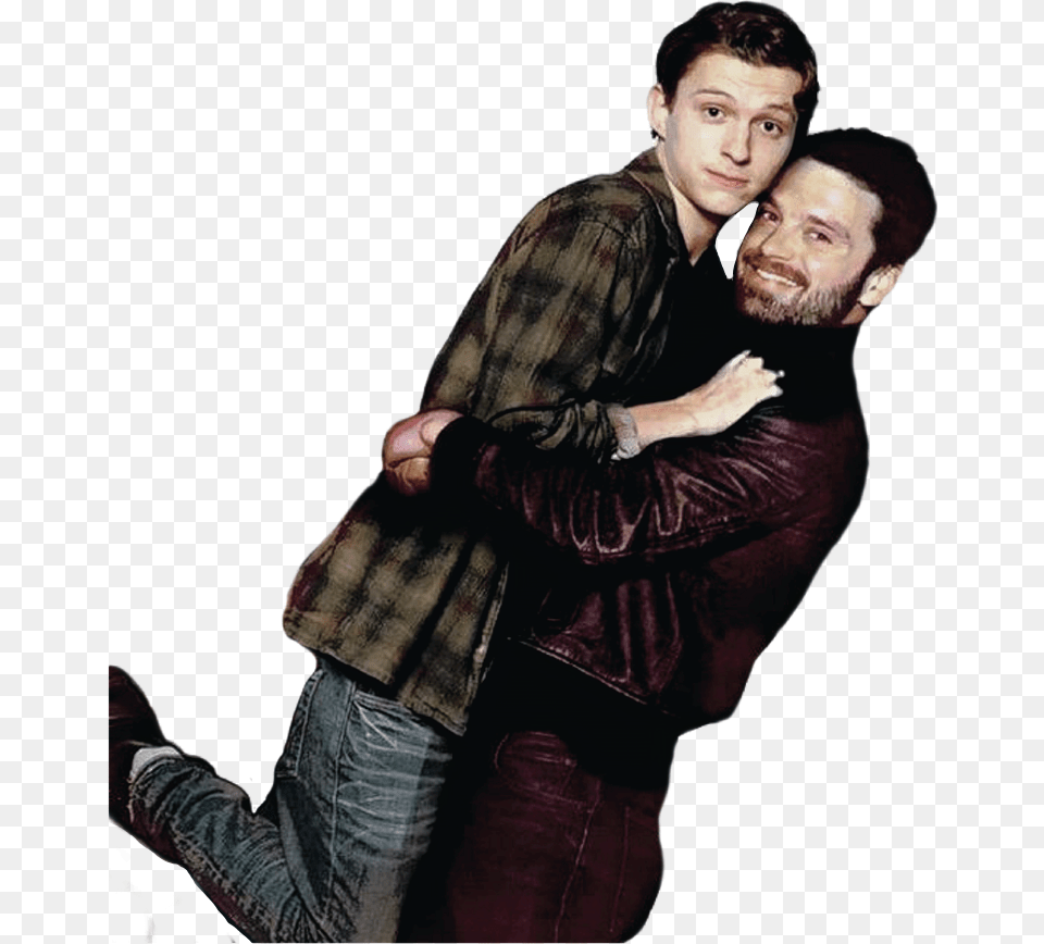 Sebastian Stan And Tom Holland Hugging Bucky Barnes And Peter Parker, Portrait, Clothing, Coat, Photography Free Png Download