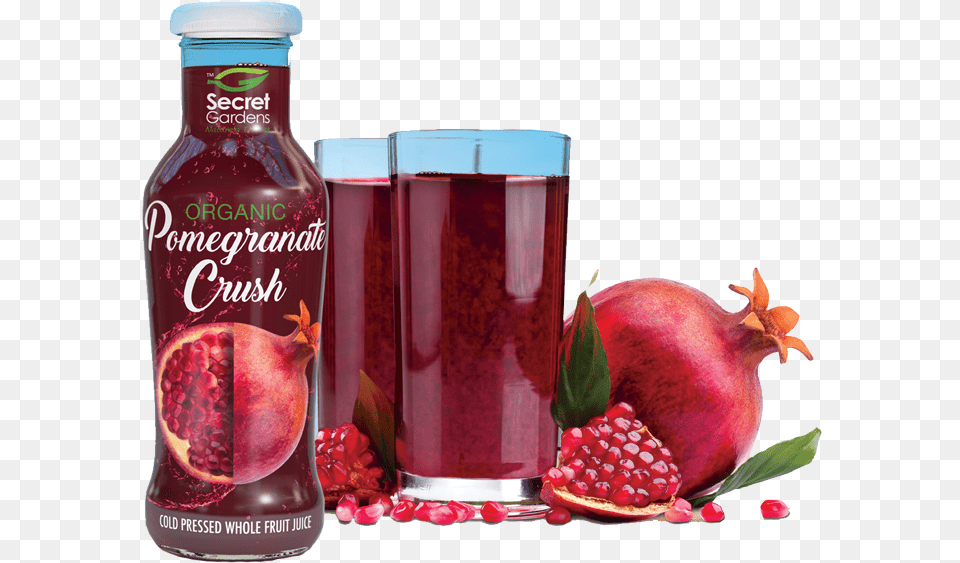 Secret Gardens Organic Pomegranate Crush Is 100 Pure Pomegranate Juice, Food, Fruit, Plant, Produce Png Image