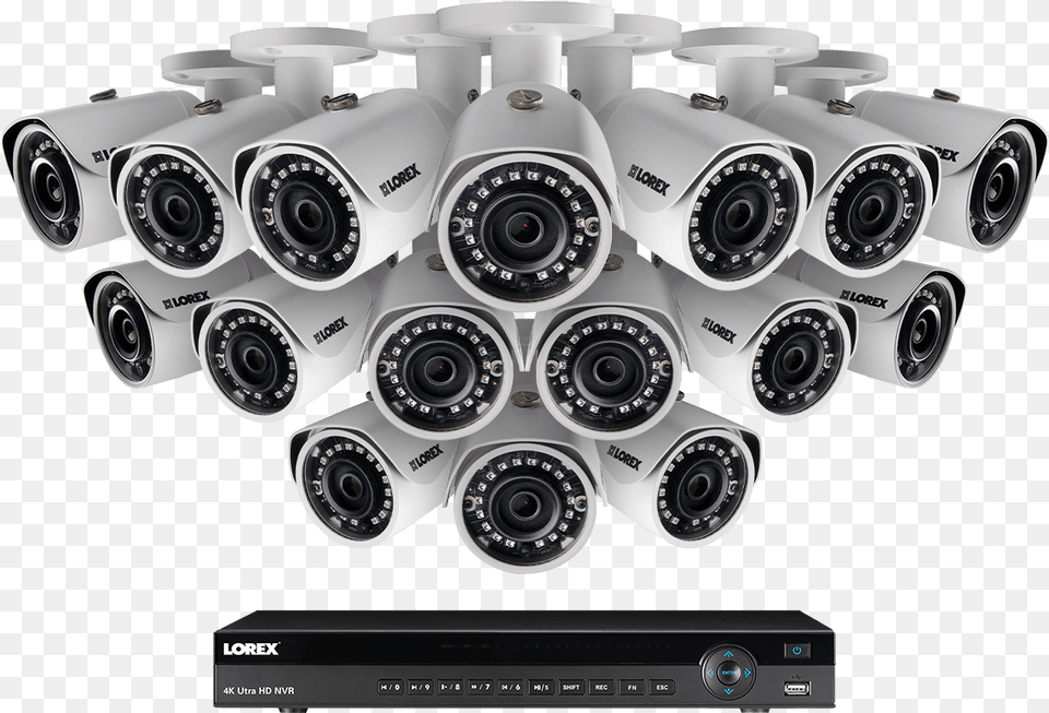Security Camera System With 16 Channel Nvr And Ip Camera Set Firma 16 Cameras, Electronics, Machine, Wheel, Video Camera Png Image