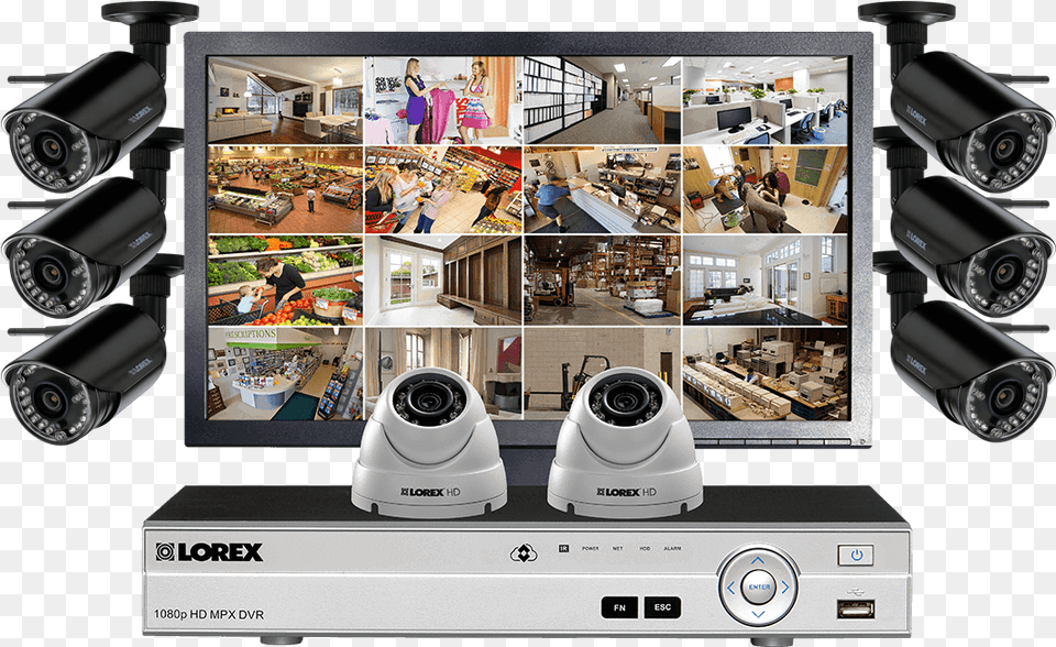 Security System With 6 Wireless Cameras 2 Domes And Complete Security Camera System Monitor With Wired, Electronics, Screen, Person, Computer Hardware Free Png Download