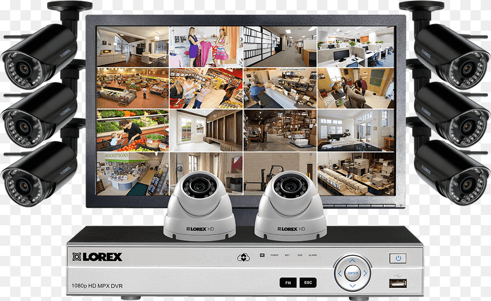 Security System With 6 Wireless Cameras 2 Domes And Security Camera Dvr, Electronics, Screen, Person, Computer Hardware Free Png Download