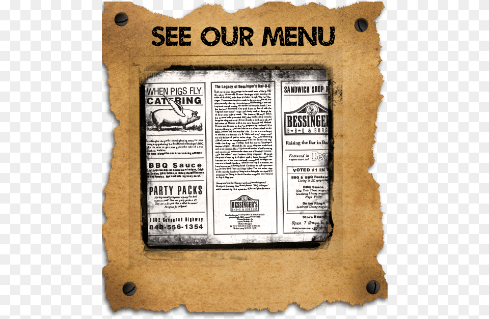 See Bessingers Bbq Menu Poster, Advertisement, Text, Newspaper, Page Free Png Download