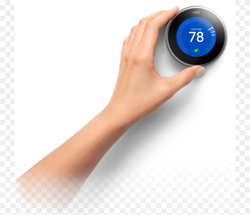 See The Leaf When You Choose A Temperature That Transparent Nest Thermostat With Hand, Person, Body Part, Wrist, Finger Png Image