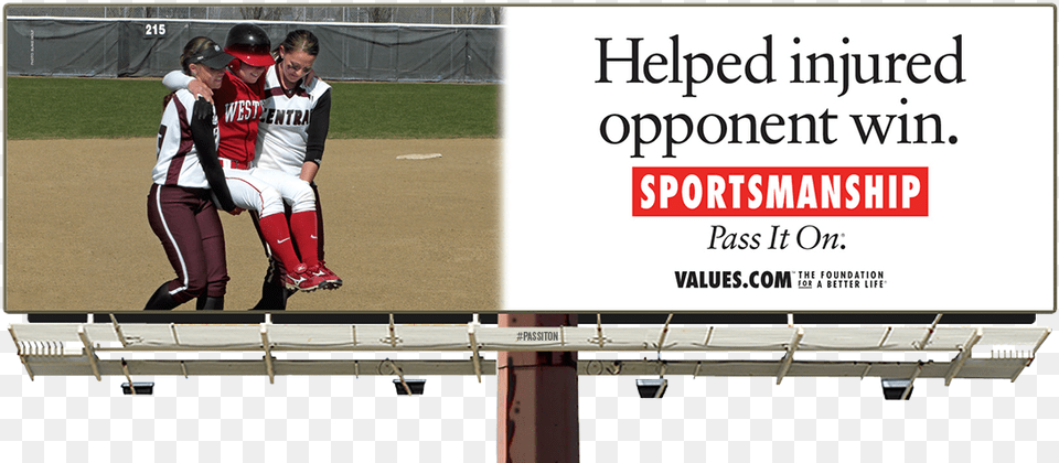 See The Sportsmanship Billboard Of A Team That Helped Times Square, Advertisement, Clothing, Glove, People Free Transparent Png