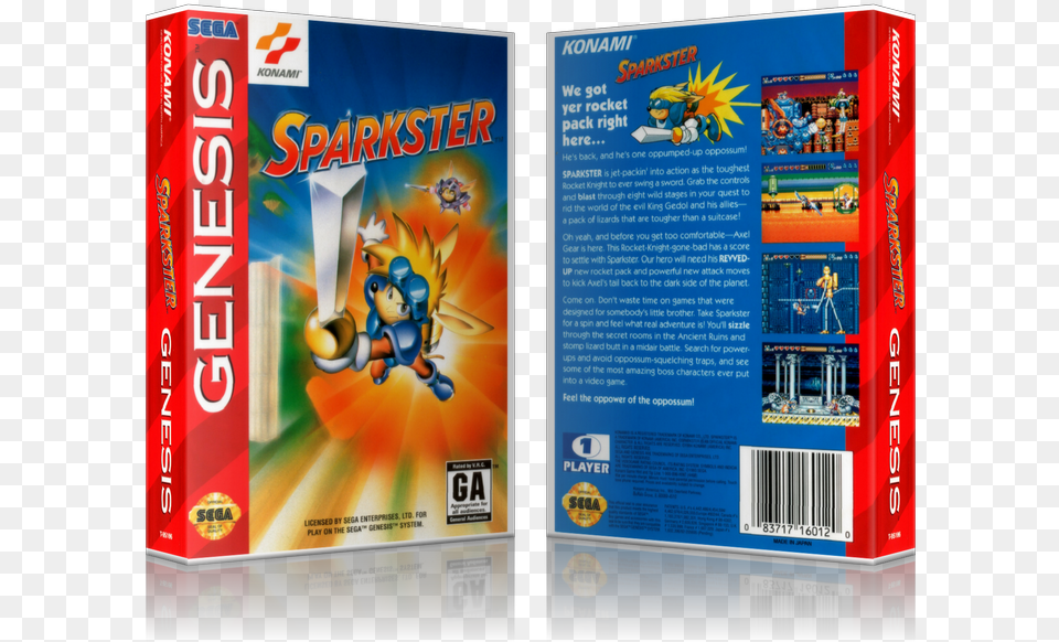 Sega Genesis Sparkster Sega Megadrive Replacement Game Rocket Knight Adventures, Advertisement, Poster, Person, Disk Png