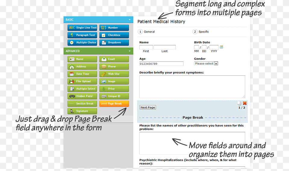 Segment Advanced Forms Into Multiple Pages, Text, File, Page Png