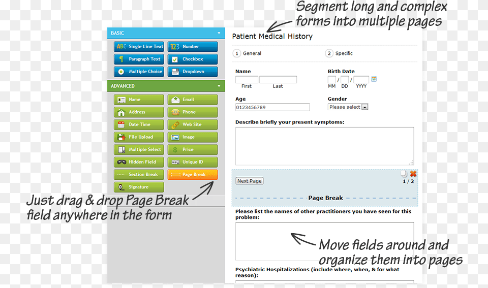 Segment Advanced Forms Into Multiple Pages Signature Fields In Online Forms, Text, File, Page Png Image