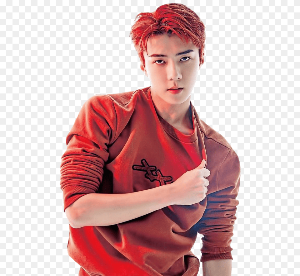 Sehun Exo Kpop Handsome Cute Orange Red Light, Head, Portrait, Face, Photography Free Png Download