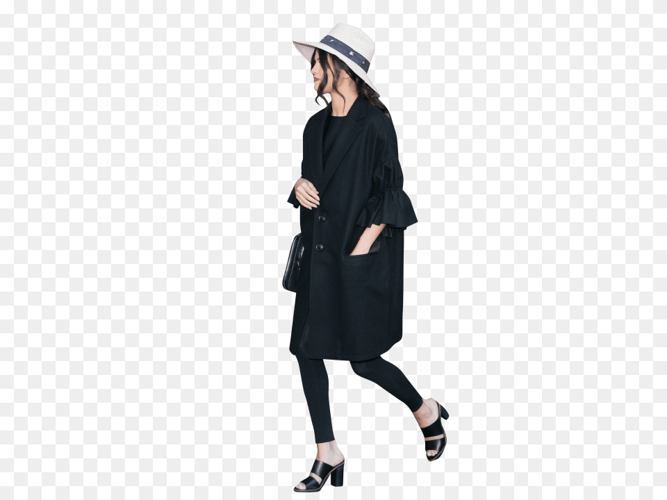 Selena Gomez Black Dress, Clothing, Coat, Hat, Overcoat Png