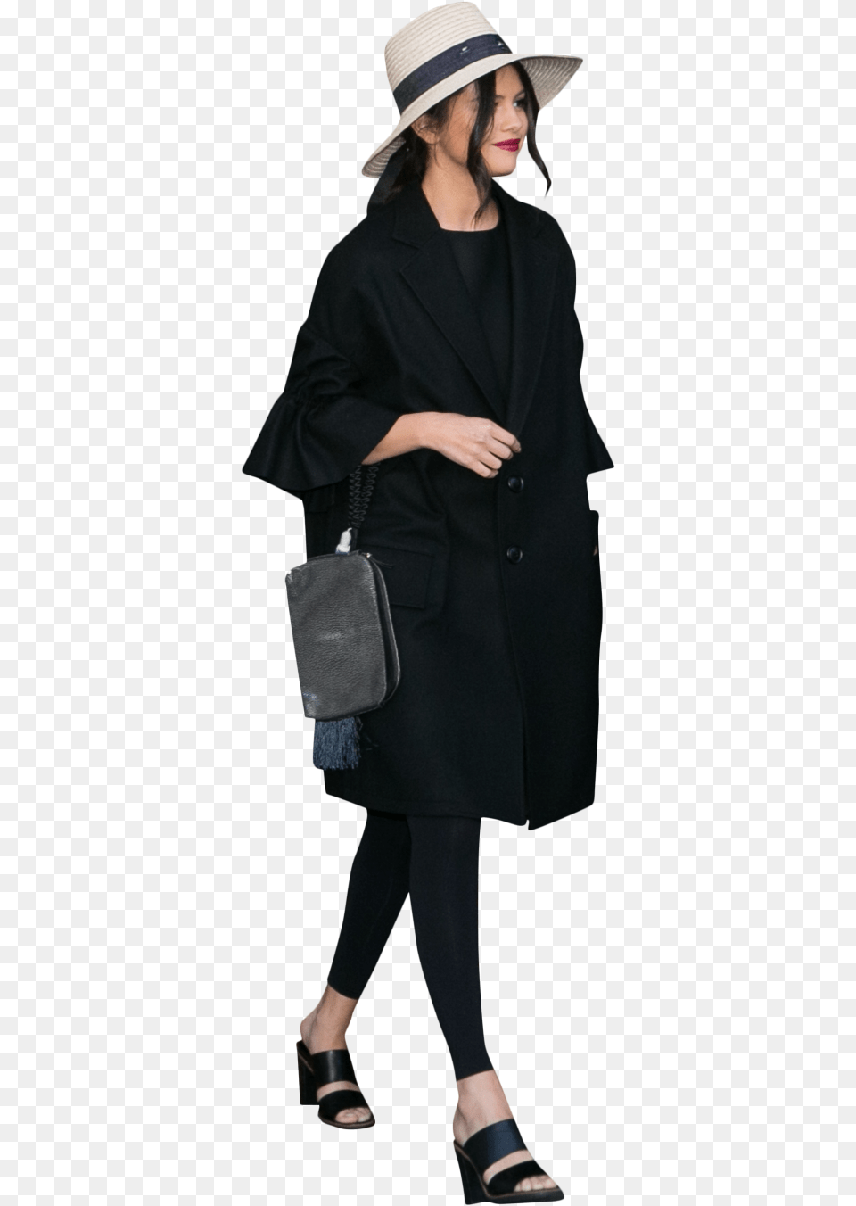 Selena Gomez Black Dress Image Tights, Accessories, Bag, Clothing, Coat Free Png