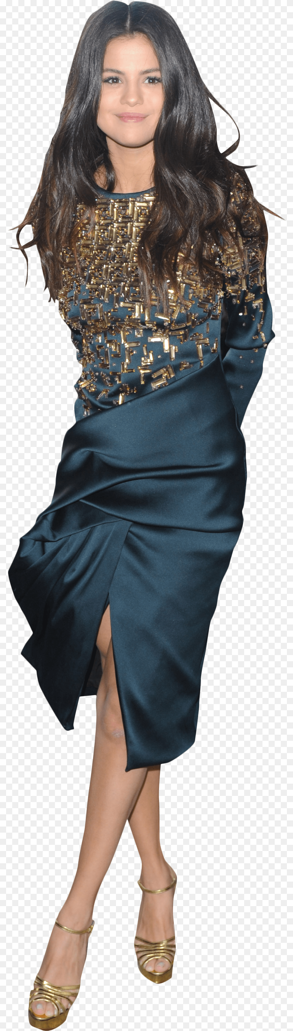 Selena Gomez Blue Dress Model, Adult, Sleeve, Shoe, Sandal Png Image