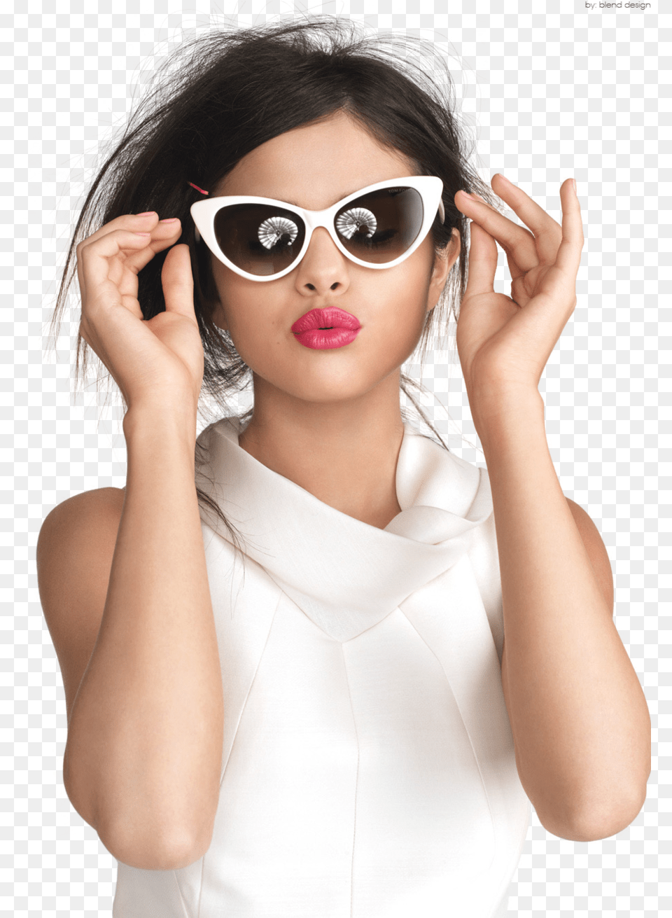 Selena Gomez By Amandakc Tom Ford White Cat Eye Sunglasses, Accessories, Head, Glasses, Person Free Png