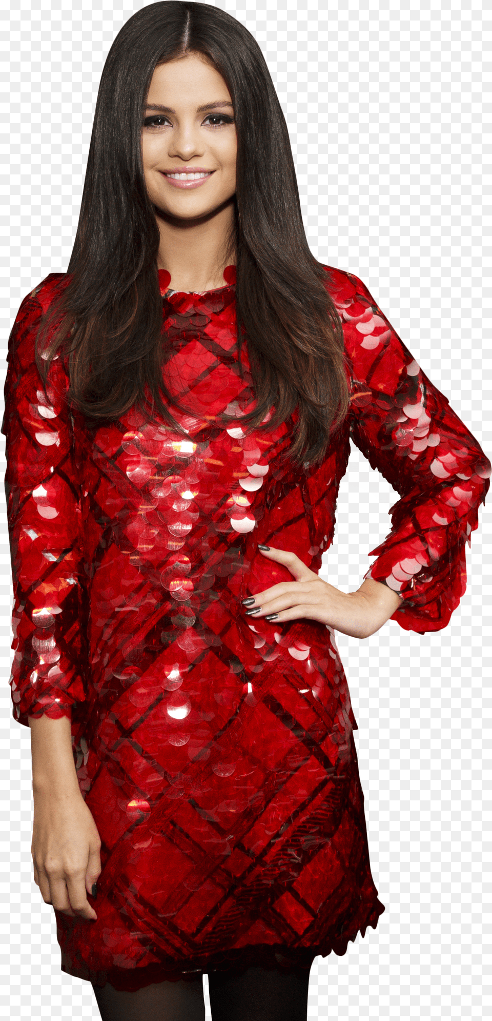 Selena Gomez In Red Dress And Black Pantyhose Selena Gomez Kiss Radio Free Png Download